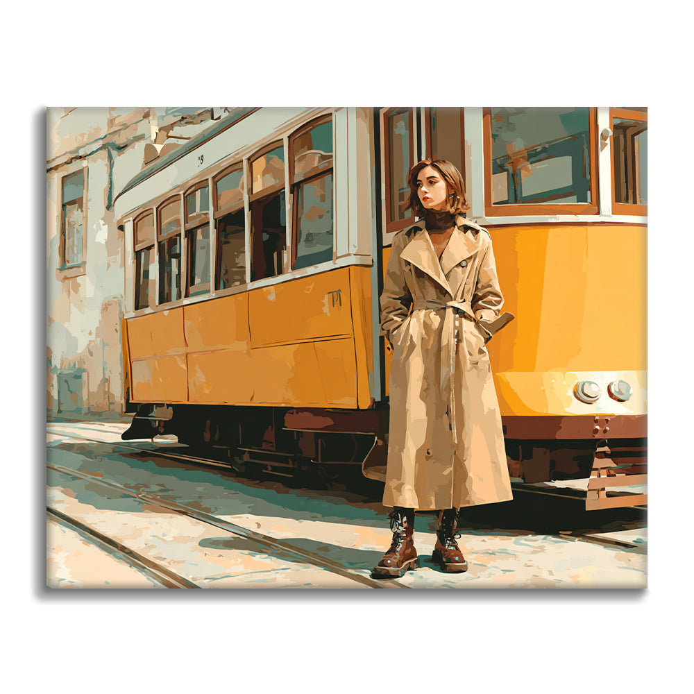 Zestaw Kobieta przy tramwaju – malowanie po numerach - Cheerful Painting