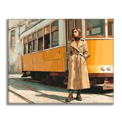 Zestaw Kobieta przy tramwaju – malowanie po numerach - Cheerful Painting
