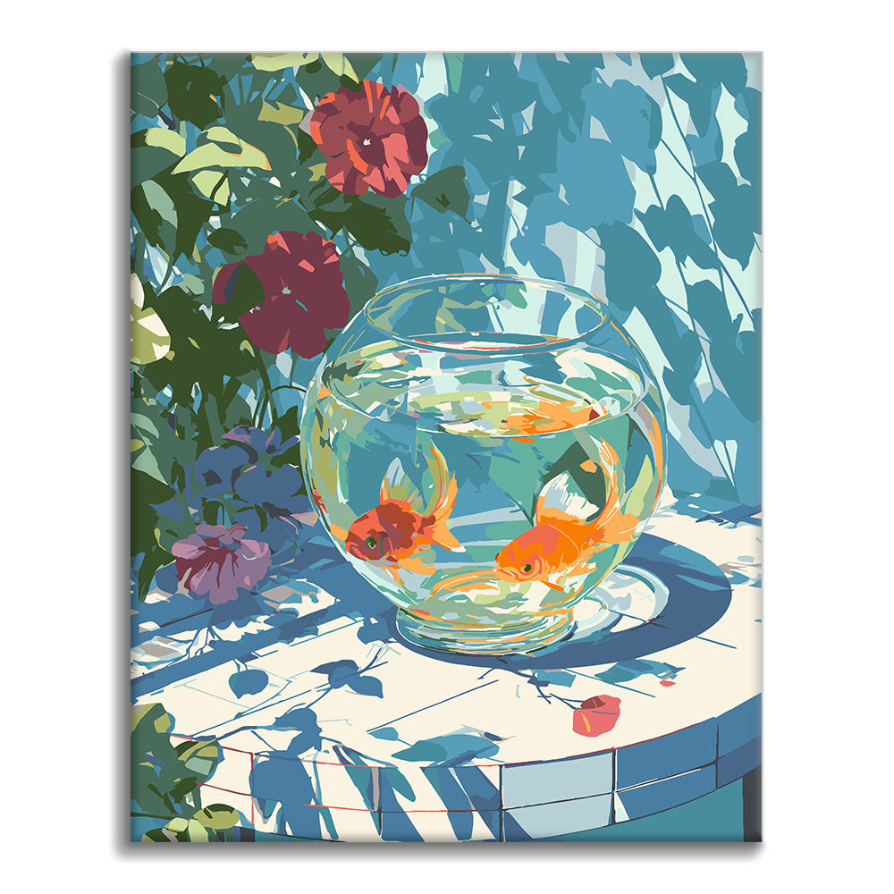 Akwarium i kwiaty – malowanie po numerach - Cheerful Painting