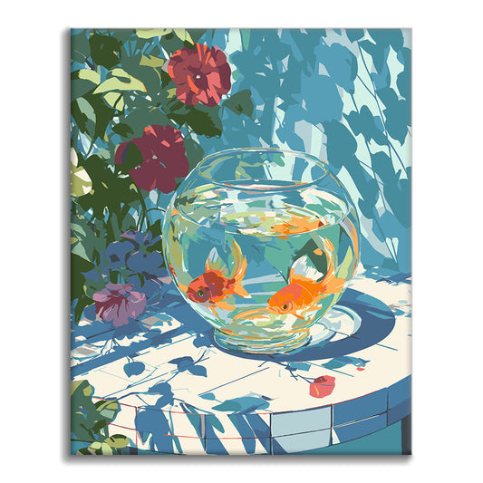 Akwarium i kwiaty – malowanie po numerach - Cheerful Painting