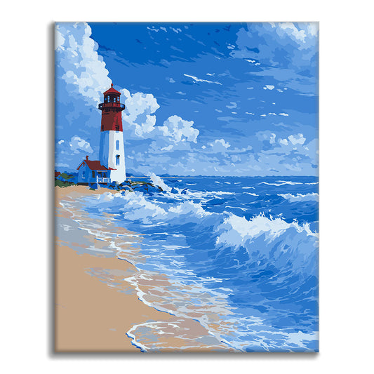 Latarnia morska - Fale - Malowanie po numerach - Cheerful Painting