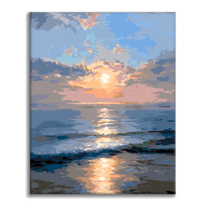 Wschód słońca nad oceanem – malowanie po numerach - Cheerful Painting