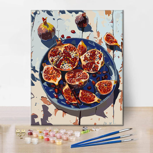 Szczegóły zestawu Granat – Malowanie po numerach - wysokiej jakości płótno i farby akrylowe