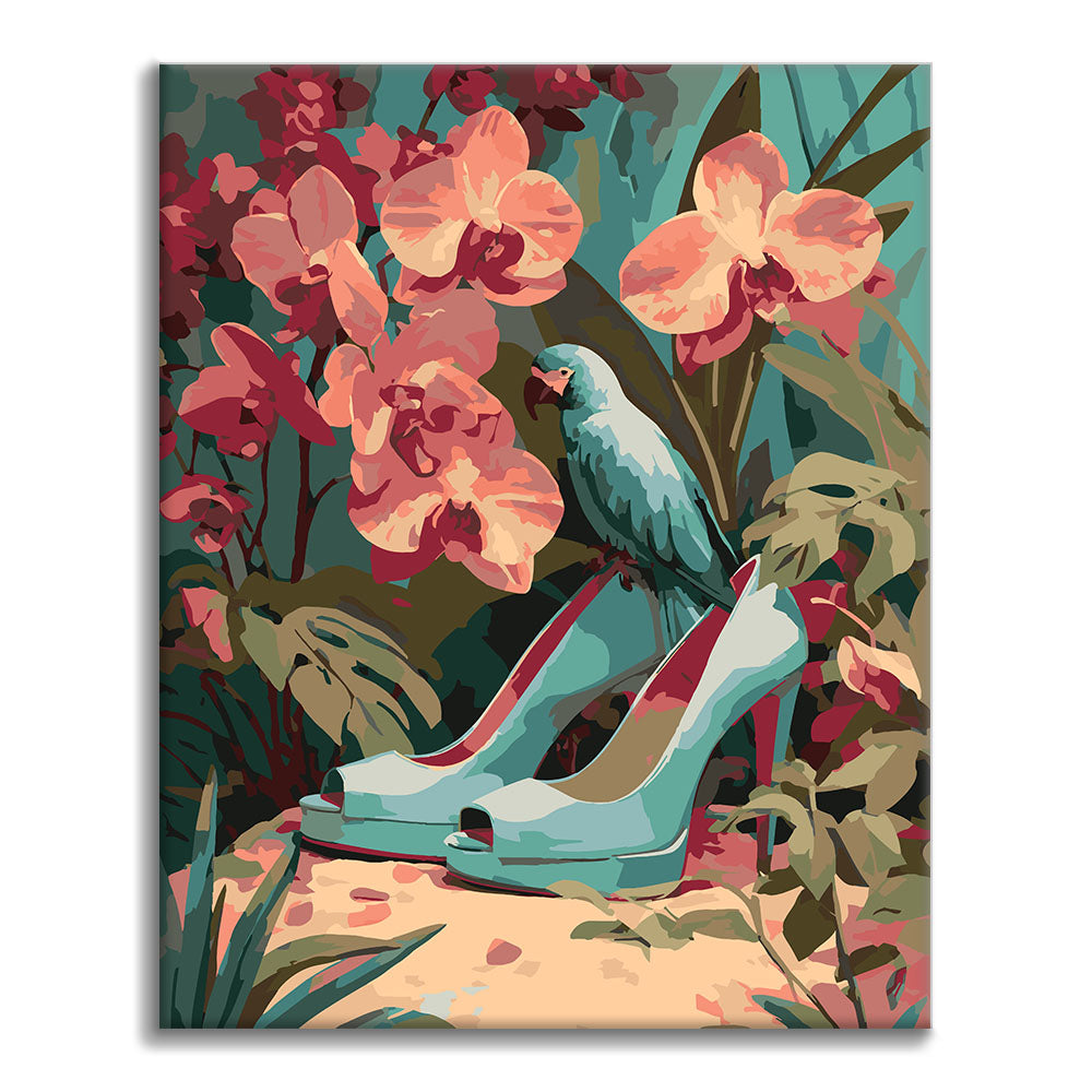 Niebieskie wysokie obcasy – malowanie po numerach - Cheerful Painting