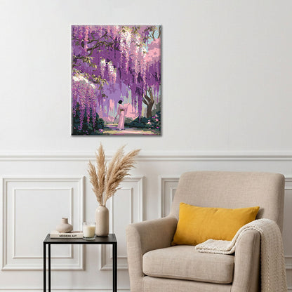 Gotowy obraz Ogród Glicynia – Malowanie po numerach - dekoracja ścienna i pomysł na prezent DIY