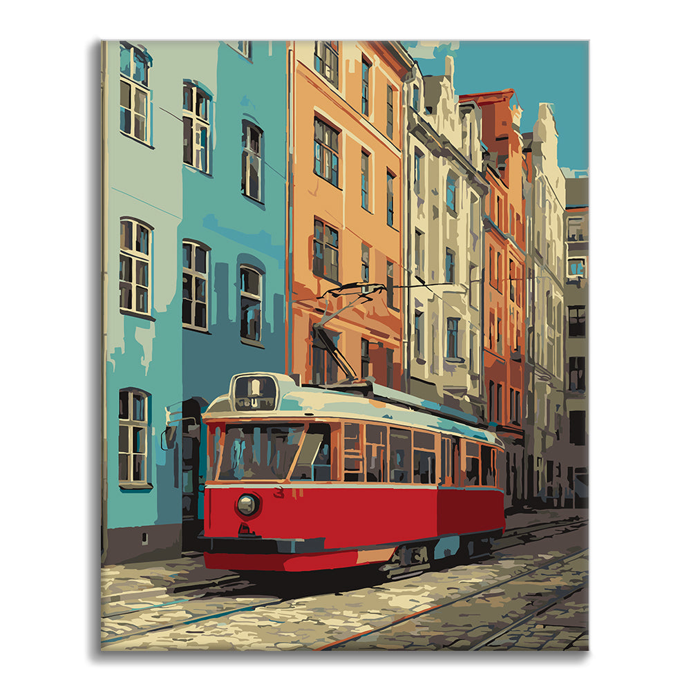 Vintage czerwony tramwaj – Malowanie po numerach