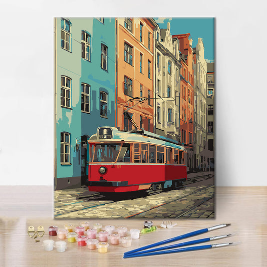 Vintage czerwony tramwaj – Malowanie po numerach