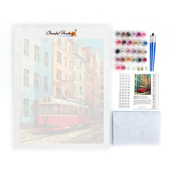 Vintage czerwony tramwaj – Malowanie po numerach