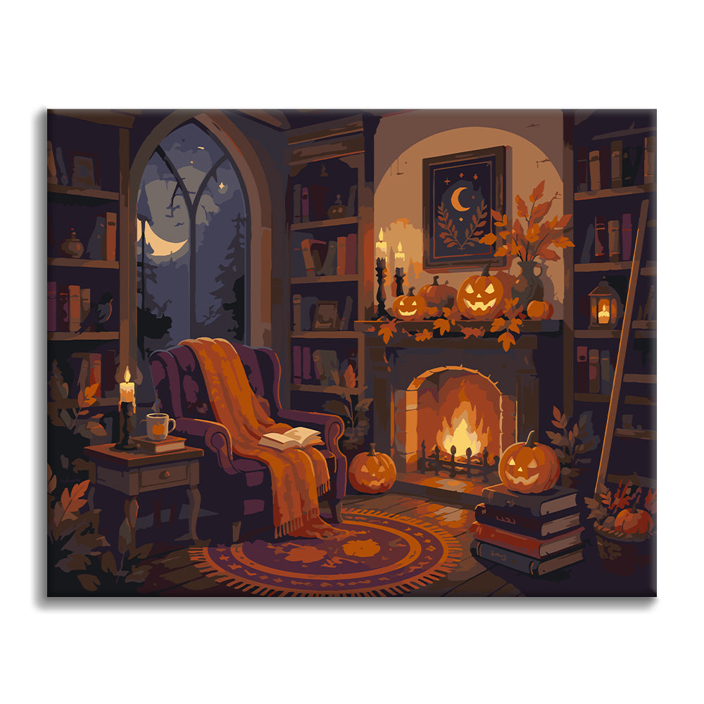 Przytulna halloweenowa biblioteka – Malowanie po numerach