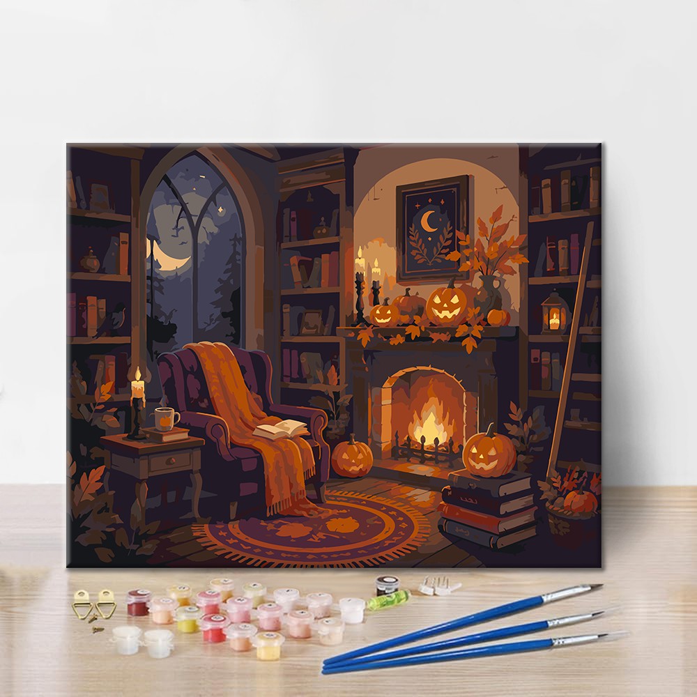 Przytulna halloweenowa biblioteka – Malowanie po numerach