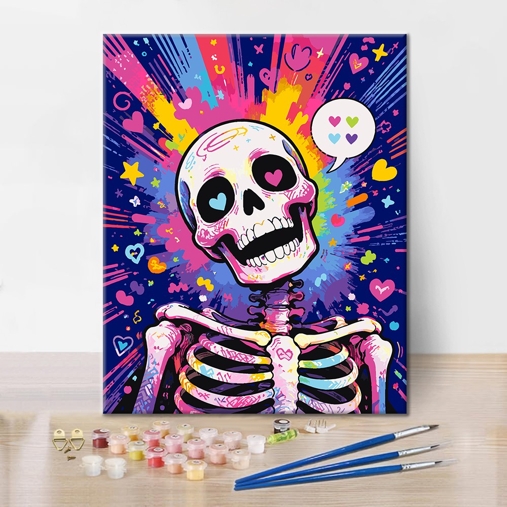 Szkielet pop art z sercami – Malowanie po numerach