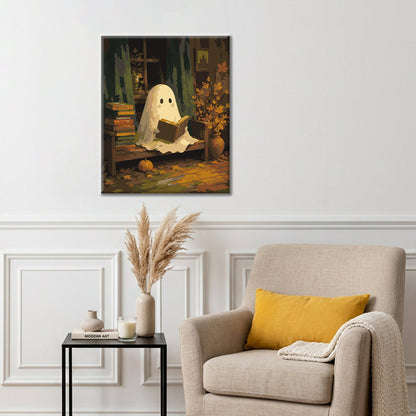 Duch czytający w jesiennej bibliotece – Malowanie po numerach